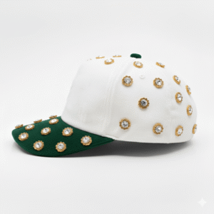 Sunflower Rhinestones | White/Forest Green Cap