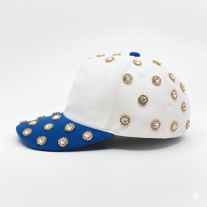 Sunflower Rhinestones | White/Royal Blue Cap